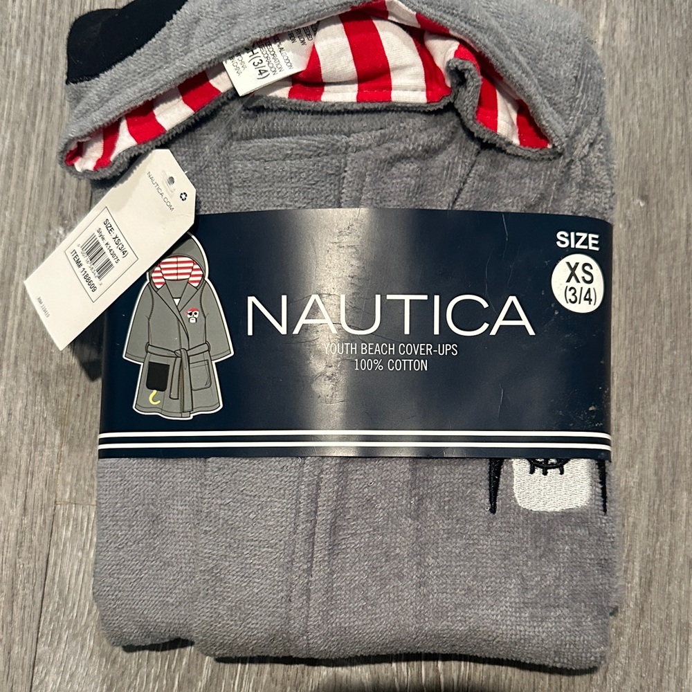 Nautica Kids Gray Coverup with Red Striped Hood
